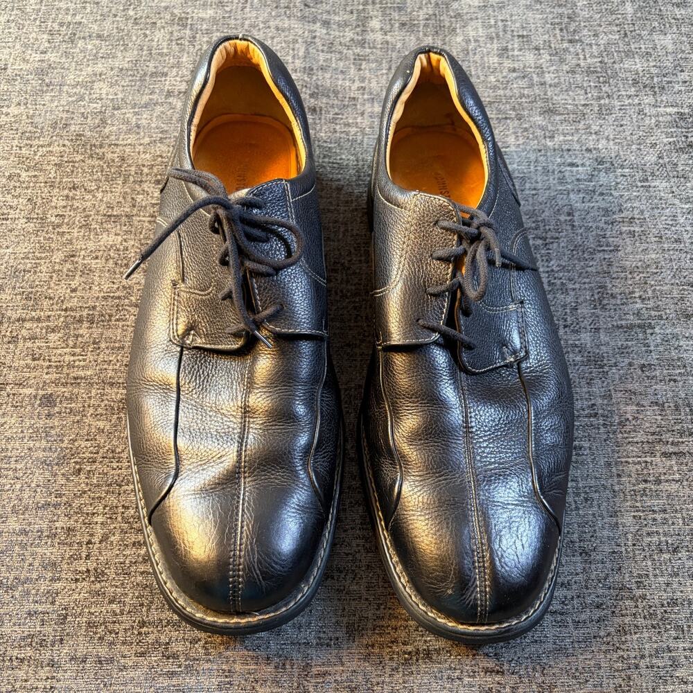 Johnston & Murphy Mens Black Pebbled Leather Bicycle Toe Oxfords Size 13 M